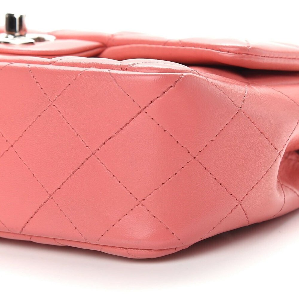 Chanel Mini Classic Flap Pink Coral Orange Lambskin Rectangular Crossbody Silver - Picture 4 of 15